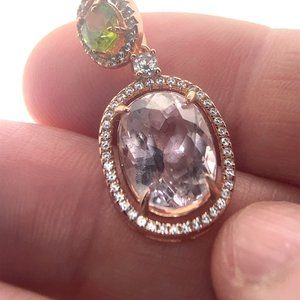 Pink Kunzite 6.25ct Peridot 1.15ct Rose Gold Finish Solid 925 Sterling Silver